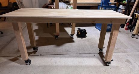 Wood Workbench On Locking casters