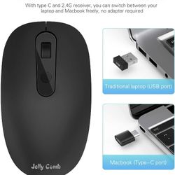 Type C Wireless Mouse, Jelly Comb 2.4G Wireless Mouse USB C Computer Cordless Mice with USB and Type C Receiver Compatible with Notebook, Computer, PC