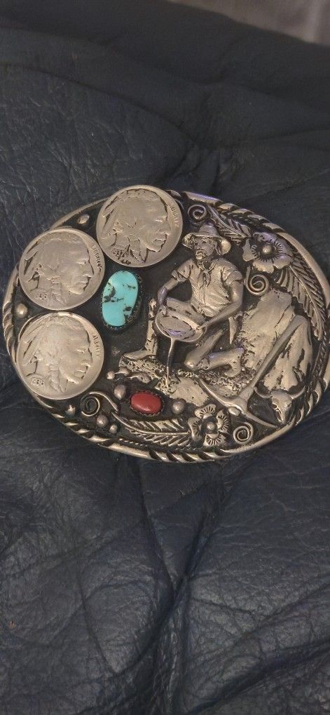 Authentic Silver Ssi Turquoise Buffalo Nickel Buckle