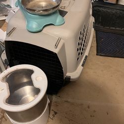 Pet Carrier, Bowl And Automatic Feeder