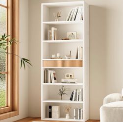 7-Tier Bookshelf with Storage, 72" Tall Bookcase with Drawer, Display Book Shelf Book Organizer with Anti-tip Device, White