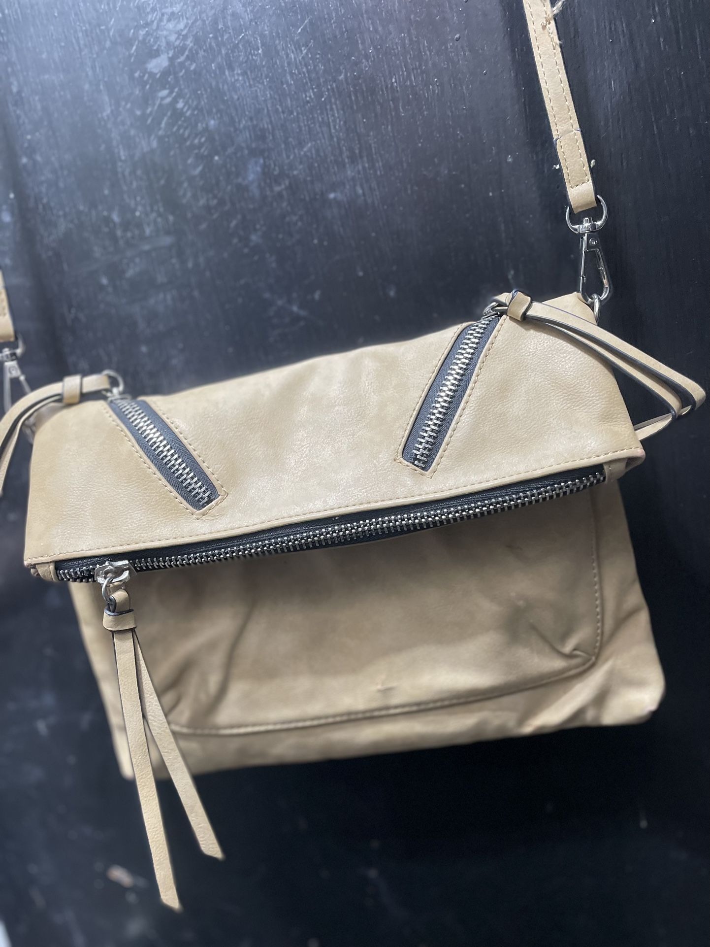 Tan leather fold-over Crossbody Purse