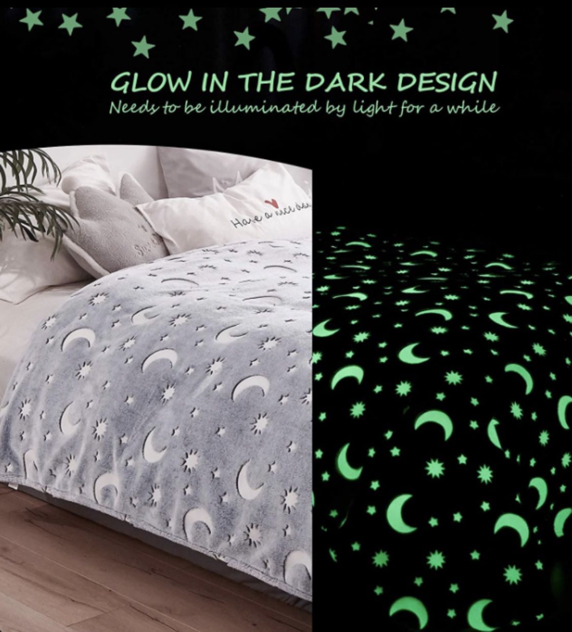 GLOW IN THE DARK SHERPA BLANKET & PILLOWS