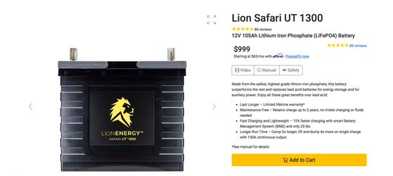 Brand New Lion Energy UT 1300 Lithium Battery