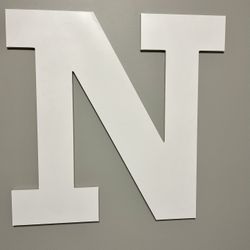 2 Feet "N" Wooden Initial Letter Large enough just to hang one letter as first or last initial. 2 foot large painted white wooden letter. Only N left.