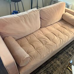 Gently Used Pink Velvet Joybird Queen Sleeper Sofa 