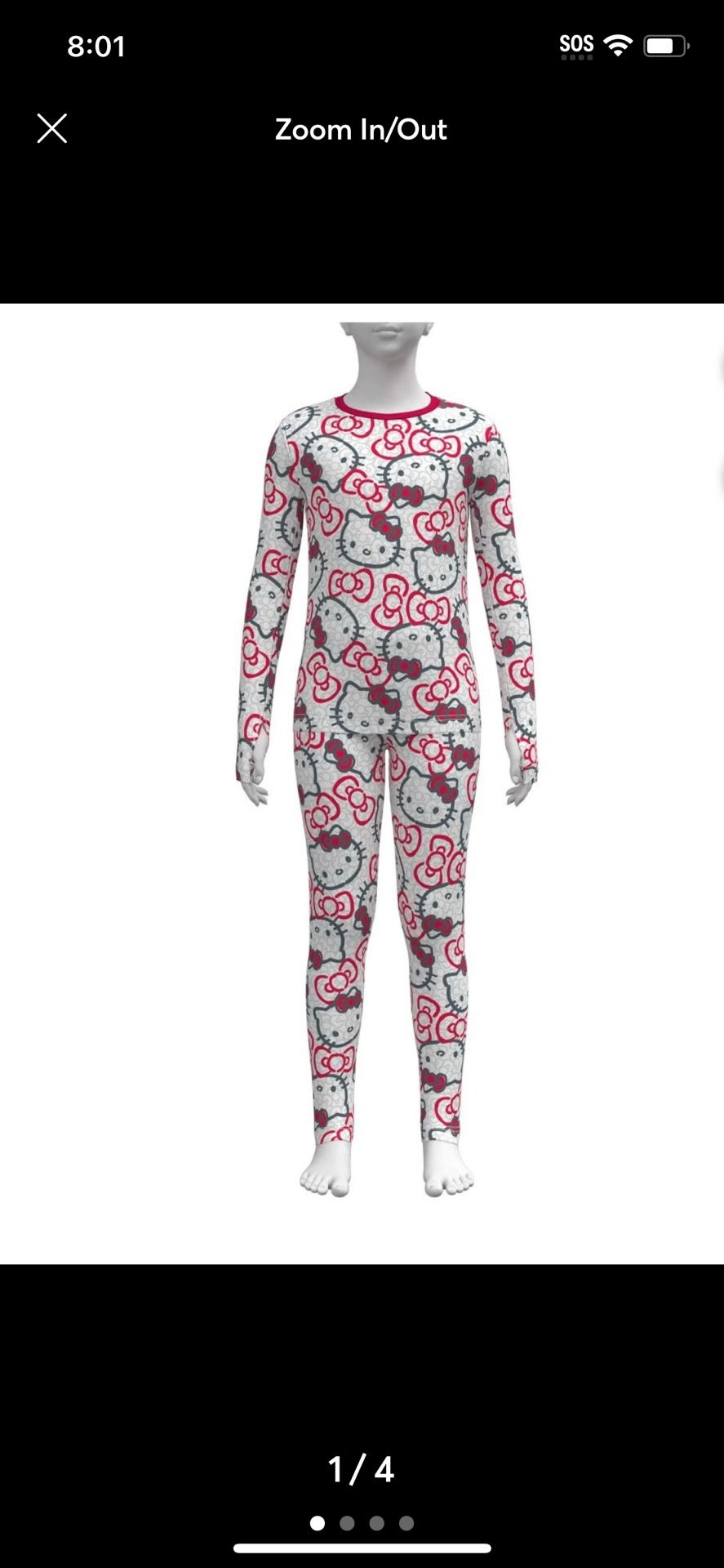 Climateright Hello Kitty Girls Thermal Set, Size XS pajama set. ( AN)