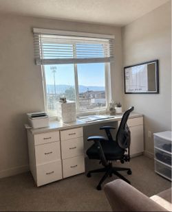 White Desk with Drawers and Office Chair