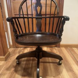 Solid Oak Rolling Swivel Chair