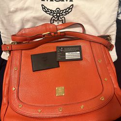 Authentic MCM Orange Leather Messenger or Shoulder Bag (2 Way)