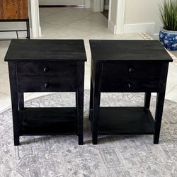 Pair of Black Wood Nightstand End Tables with 2 Drawers