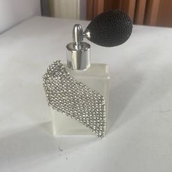 Frosted glass perfume bottle with atomizer and rhinestones