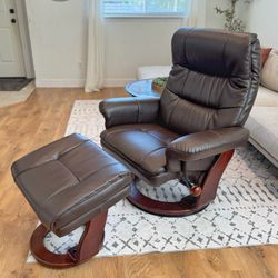 Leather Chair With Ottoman swivels And Reclines 