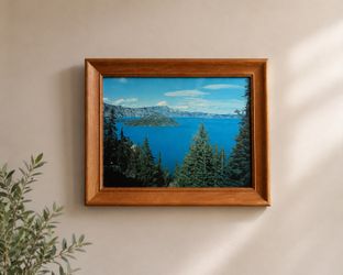 Framed Crater Lake Landscape Wall Art – Wood Frame