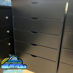 Katy Black Five Drawer Dresser Compressed New Comoda 