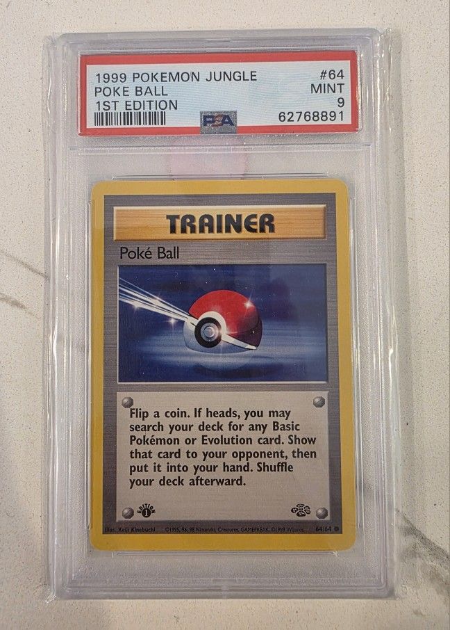 1999 POKEMON WOTC JUNGLE 1ST EDITION POKE BALL #64 PSA 9 Graded Card cgc