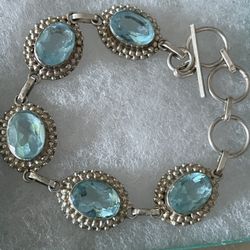 Vintage Sterling Silver Blue Topaz Large Gemstone Bracelet 