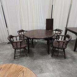 Dark Wood Round Dining Set with Four Armchairs