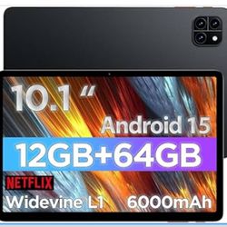 10.1 inch Android 15 Tablet with Octa-core Processor RAM 12GB ROM 64GB(Up to 2 TB), 800x1280 Resolution, WiFi 6 & Bluetooth, Dual Speakers, 5MP+8MP, 6
