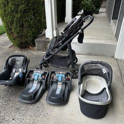 UppaBaby stroller Cruz, toddler seat, tray attachment, Bassinet, Infant Car seat, and 2 bases