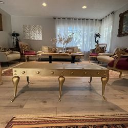 Midcentury Six Legged Brass Coffee or Cocktail Table