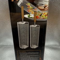 Upgraded Wheeled Grill Basket Set of 2 with Handle (11.2 x 3.9 inches)