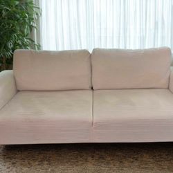 Super cute & comfy cozy cream corduroy mid century sofa couch