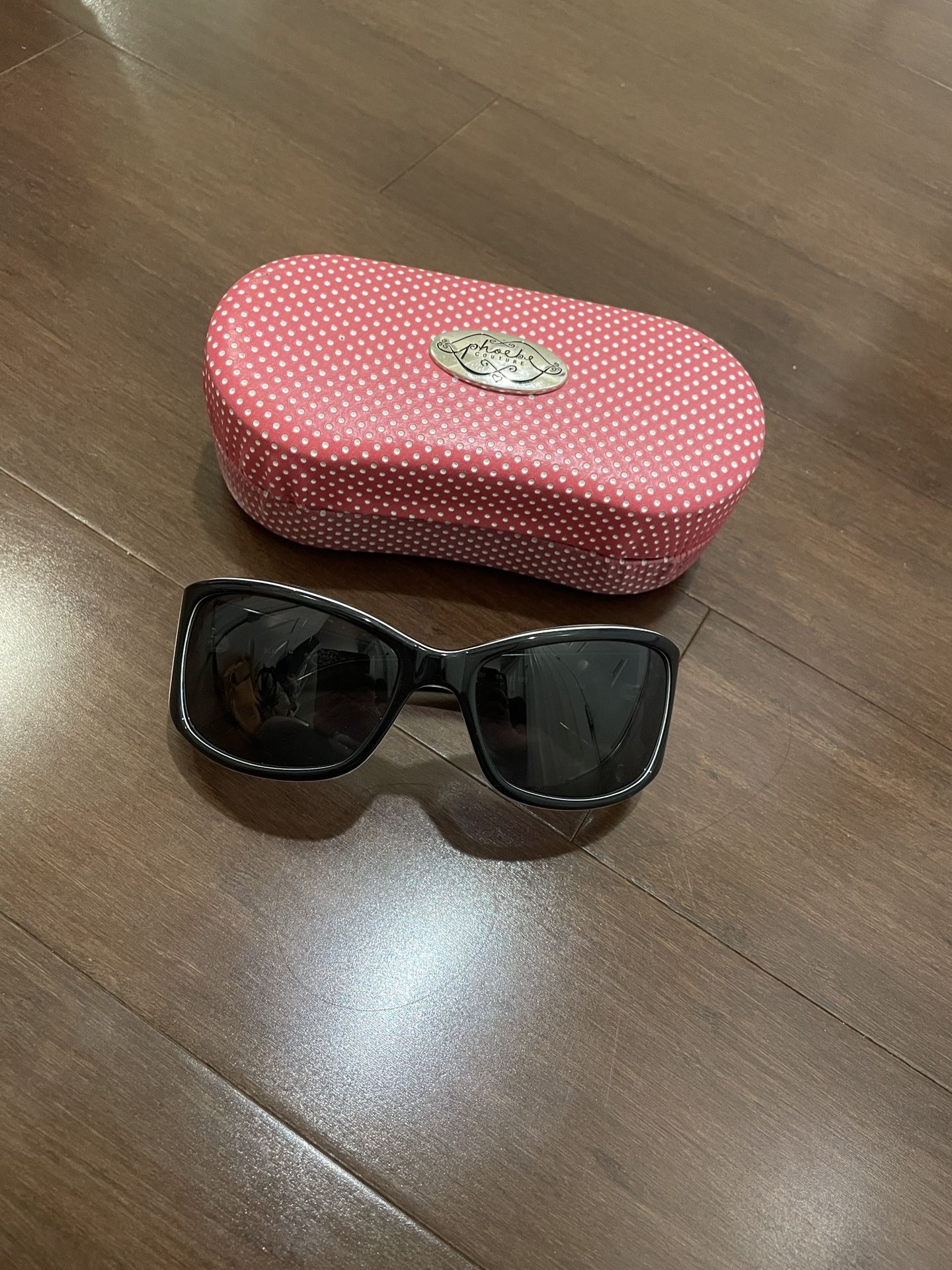 Phoebe Couture Black Sunglasses with Pink Polka Dot Case