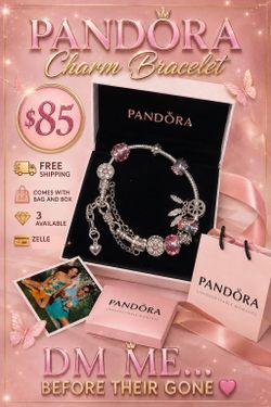 Pandora Silver Charm Bracelet with Pink Charms