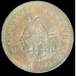 Vintage 1956 MEXICO 50 CENTAVOS Coin
