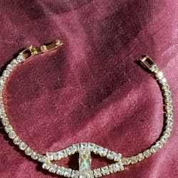 High Quality Gold Tone Rhinestone Fashion Bracelet,7", NWT