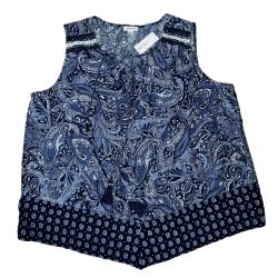 Westport Womens Plus Size 2X Sleeveless Blue Paisley Tunic Boho Tassels Top NWT