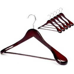 Wide Shoulder Wooden Hangers, Suit Hangers with Non Slip Pants Bar & 360° Swivel Hook, Solid Wood Heavy Duty Coat Hanger, 6 Pack (Walnut)-CT02WA