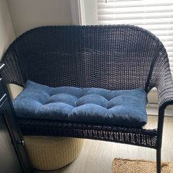 Black Wicker Bench With Non Slip Denim Cushion 