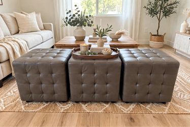Set of 3 Tufted Cube Ottomans - Versatile + Stylish