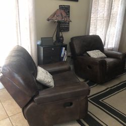 2 Leather Reclining /Rocking Chairs 