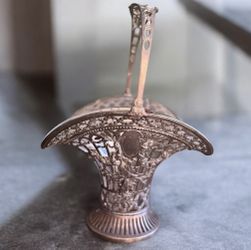 Antique German George Roth Hanau Repoussé 800 Silver Brides Basket Vase Decor