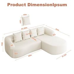 🥨97'' L-Shape Curved Sectional Sofa with Chaise, Modern Luxury Chenille Cloud Couch, Modular Sectional Sofa, Heavy Duty Oversized Deep Seat 3-Seater 