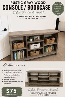 Rustic Gray Wood Console Bookcase
