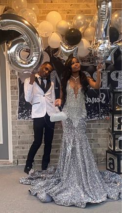 Houston silver gem bling prom dress