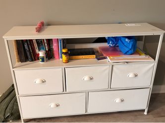 White Storage Dresser with Fabric Drawers
