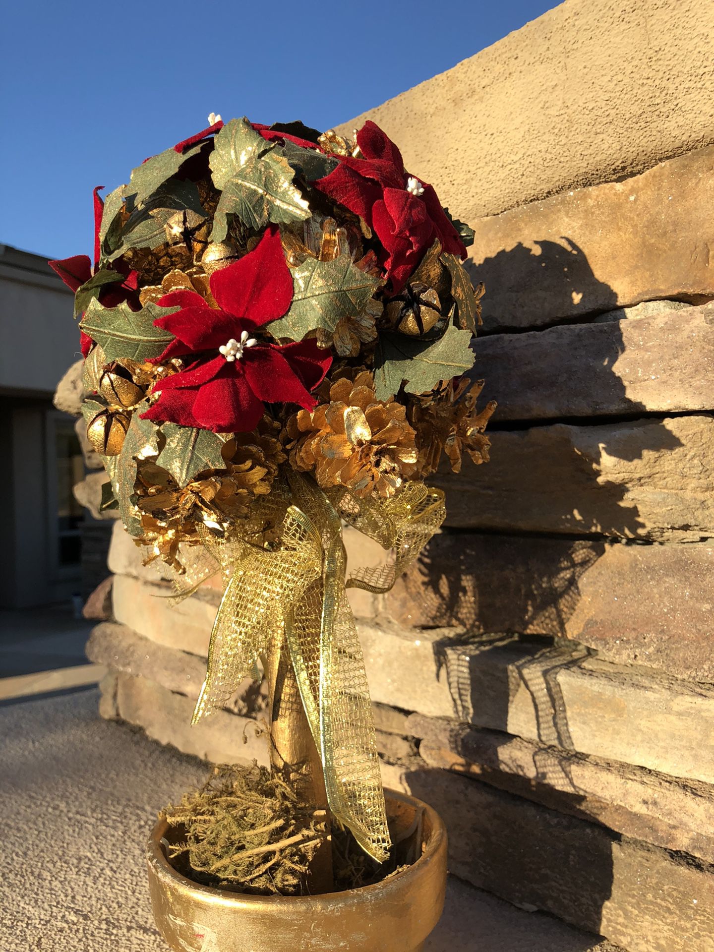 Gold Holly Topiary Flower Arrangement