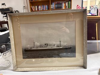 Vintage Framed Ship Photo: MS Tjiwangi
