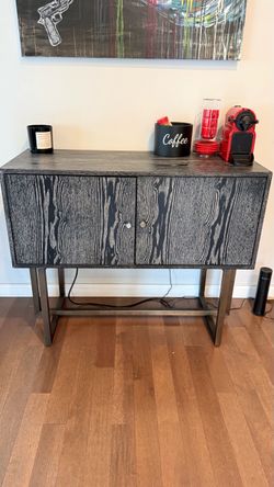 Modern Black and White Wood Grain Sideboard with Metal Base