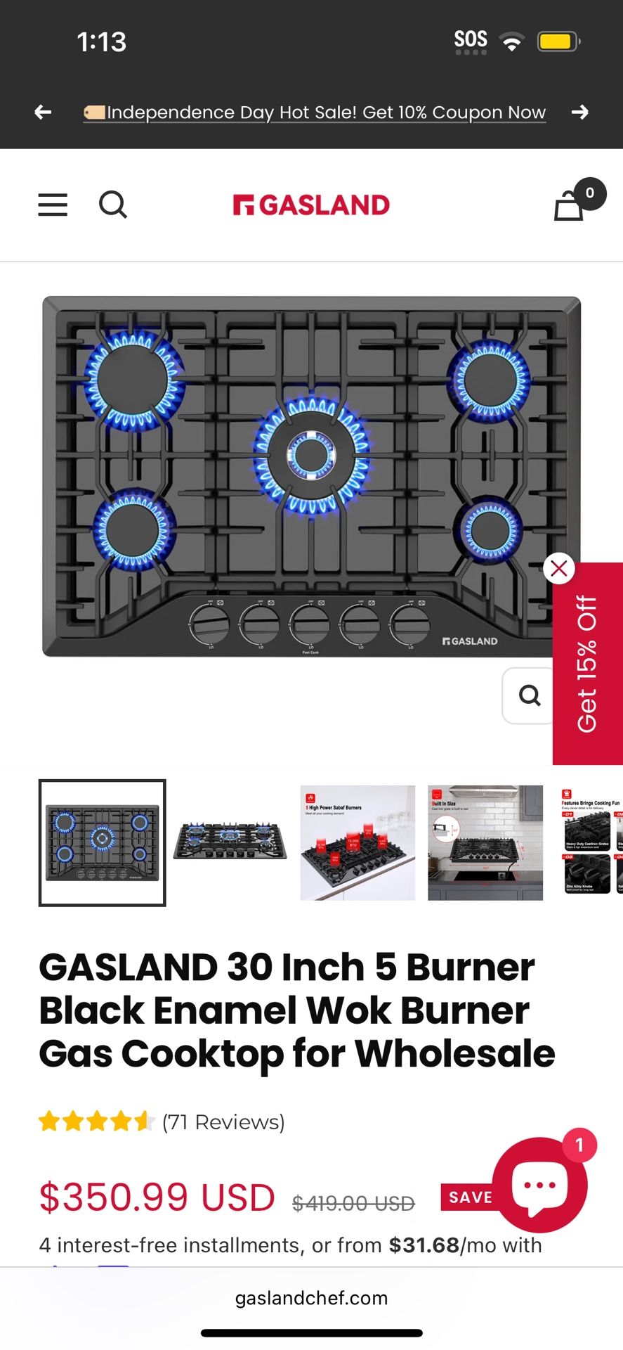 Gasland 30 inch bult in gas cooktop