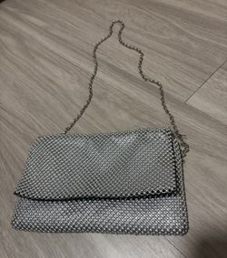 INC International Concepts Silver Beaded Evening Clutch with Chain