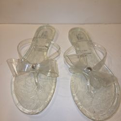 New Kali Clear Jellys Womens Size 9 Bow Slip On Flats Jelly Flip Flop Ribbon 