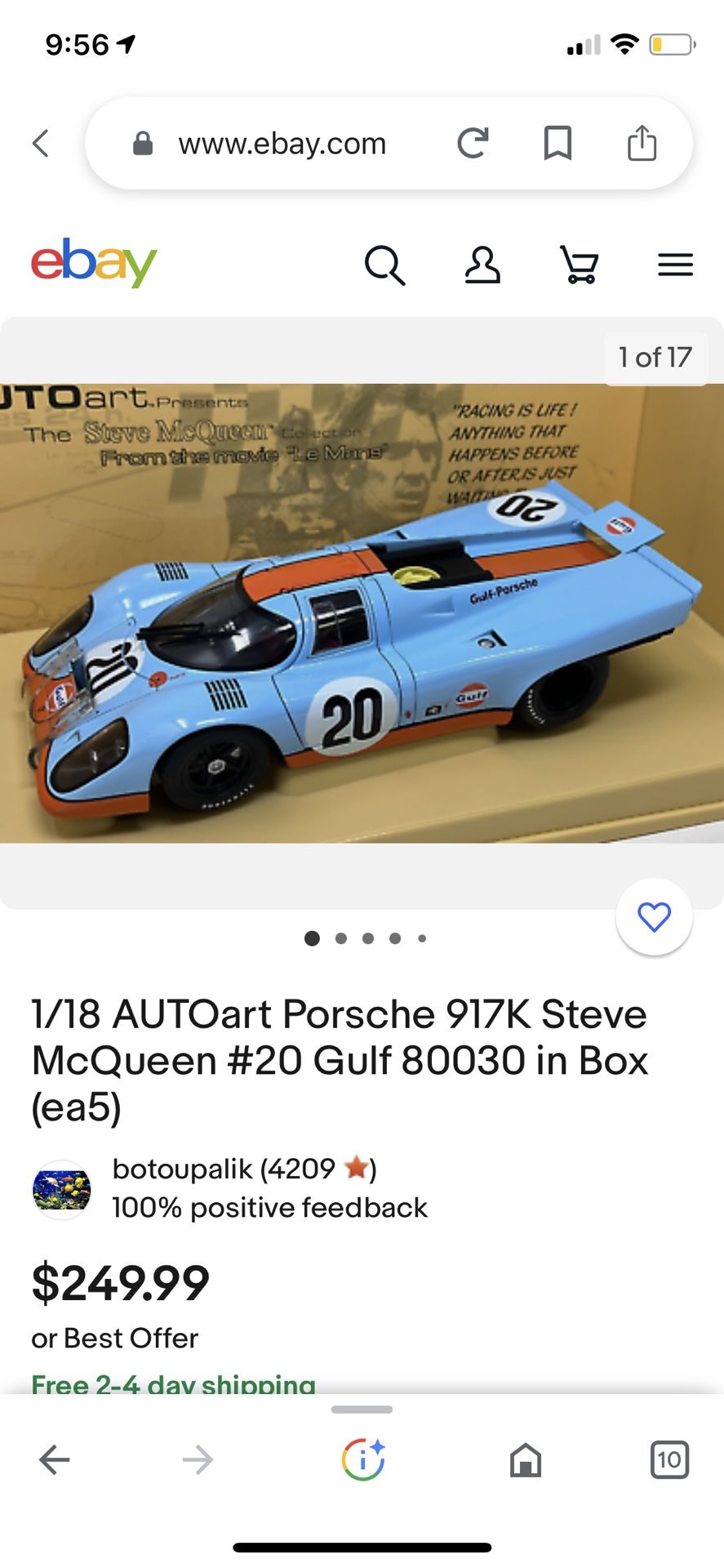 1/18 AUTOart Porsche 917K Steve McQueen #20 in Box