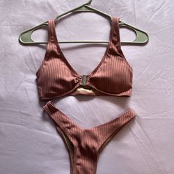 Women’ 2 Piece Ribbed Bikini Wide Straps High Cut Bathing Suit Pink Purple
