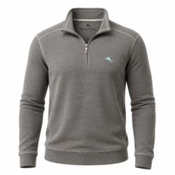 Tommy Bahama Sweater Mens Large Gray Quarter Zip Relax Cotton Knit Pullover